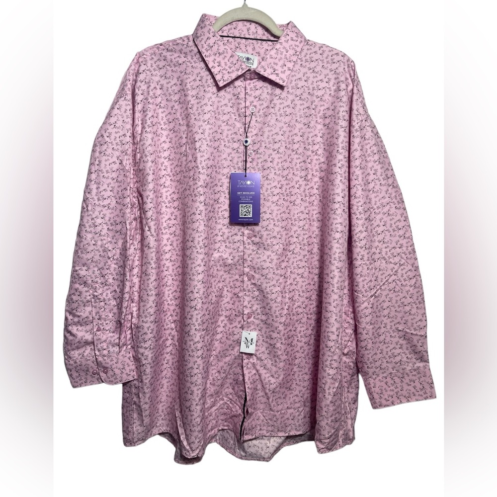 NWT TAYION Men’s size 3XL‎ light pink & black long sleeve button up shirt
